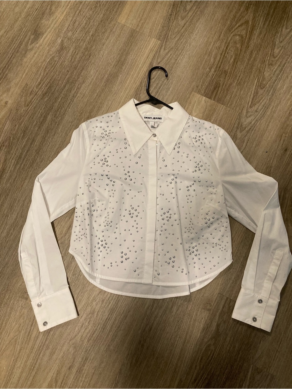 DKNY White Button-Down Shirt with silver embellishment NEW